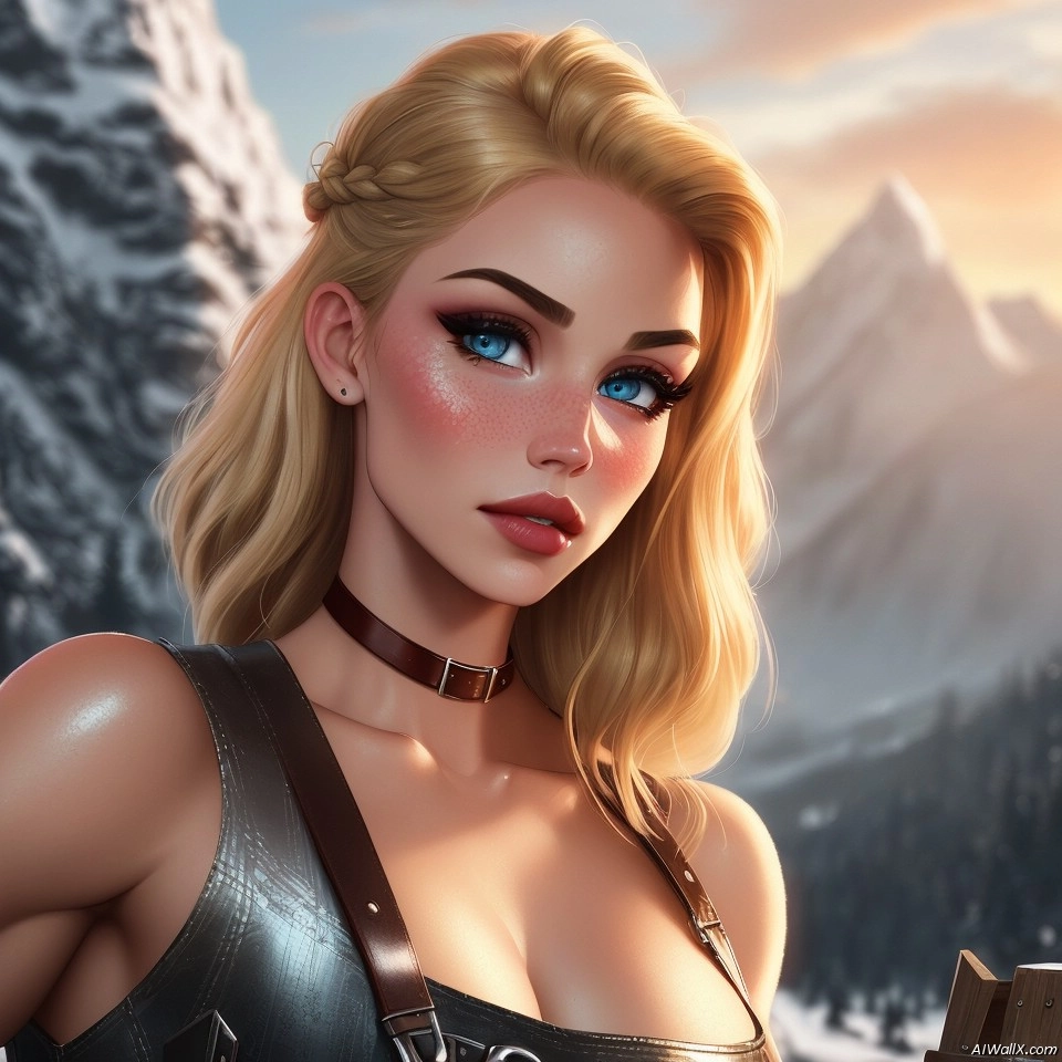 Busty Blonde and Mountains