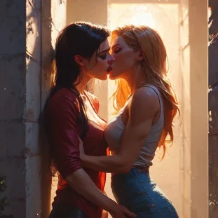 Kissing Female Friend